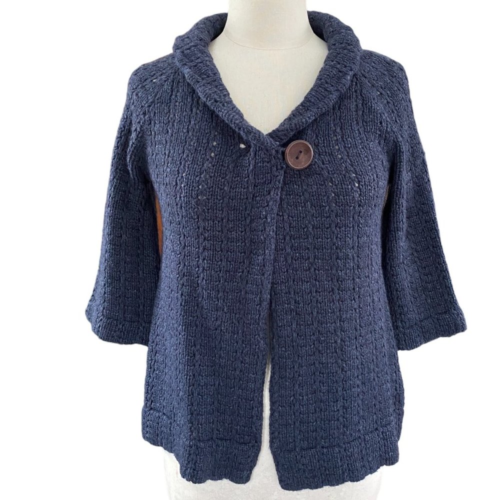 Twiggy Lambswool Pointelle Knit Cardigan Blue Coastal Cottagecore Quiet Luxury-S - Picture 16 of 16